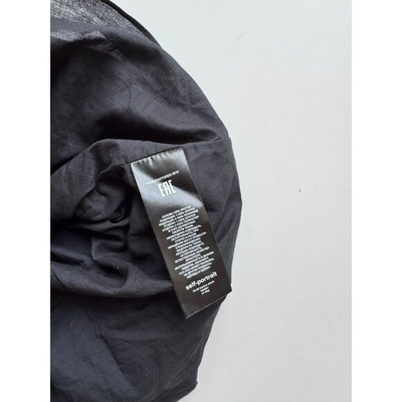 SELF PORTRAIT Black One Shoulder Cotton Poplin Ruched Crochet Trim Dress, Size 0 - Picture 9 of 11